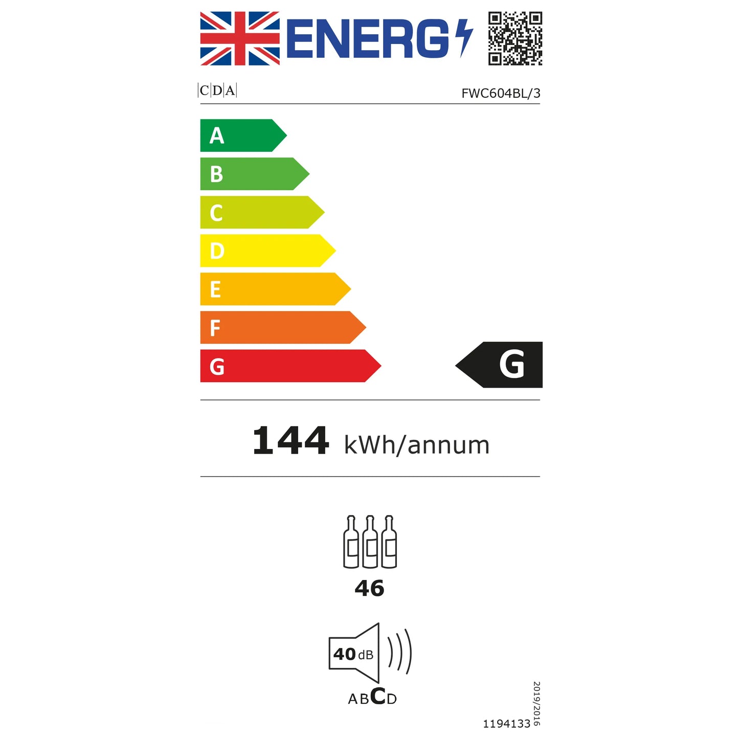 CDA FWC604BL Black Wine Cooler