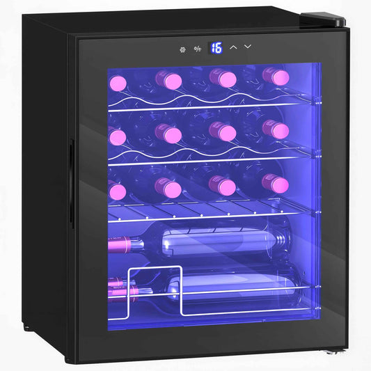 HOMCOM 16 Bottle Single Zone Freestanding Black Wine Fridge