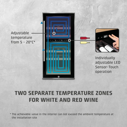 Wine cooler with temperature control system on a gray background