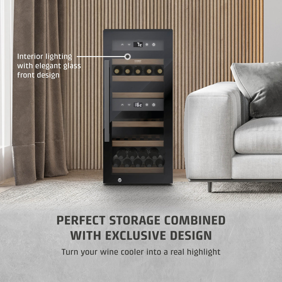 CASO Design WineExclusive 24 Smart Wine Fridge | 24 Bottle | Dual Zone | Black