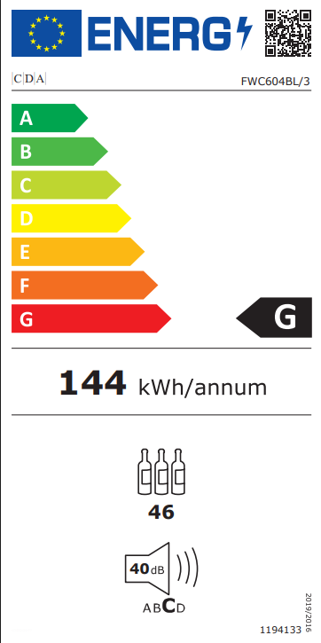 CDA FWC604BL Energy Rating