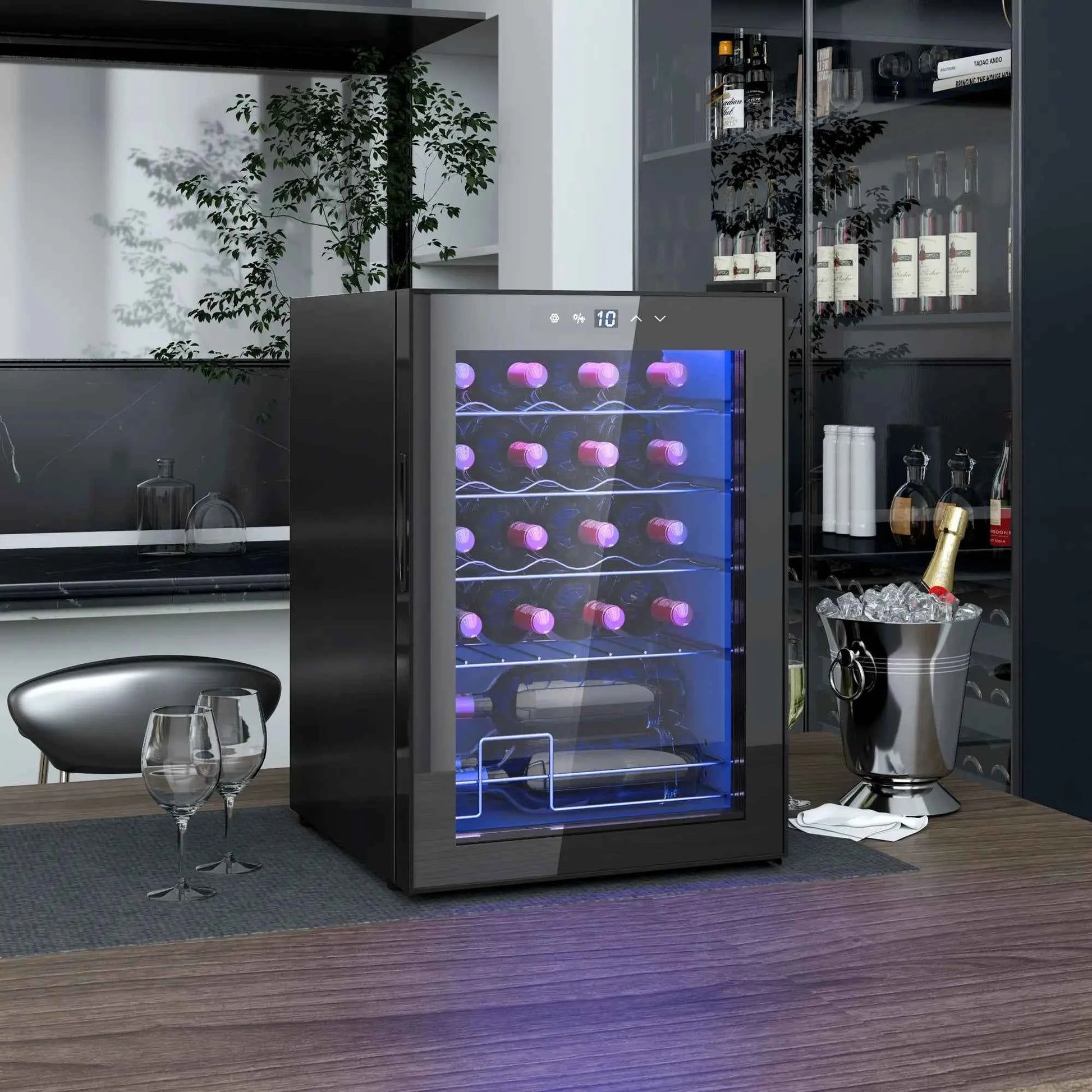 HOMCOM 20 Bottle Single Zone Freestanding Black Wine Fridge