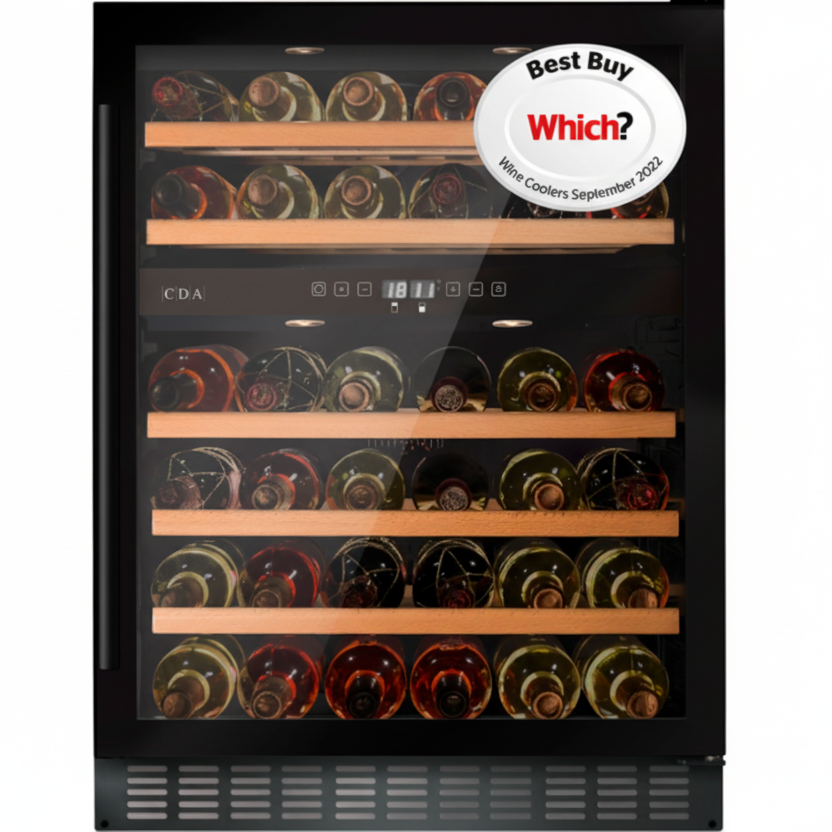 CDA FWC604BL 60cm Built-In Wine Fridge Dual Zone 45 Bottle Black