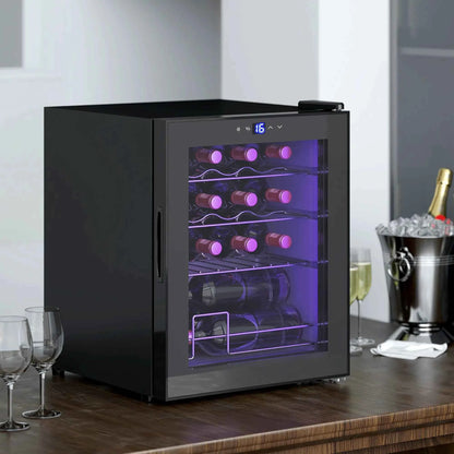 HOMCOM 16 Bottle Single Zone Freestanding Black Wine Fridge