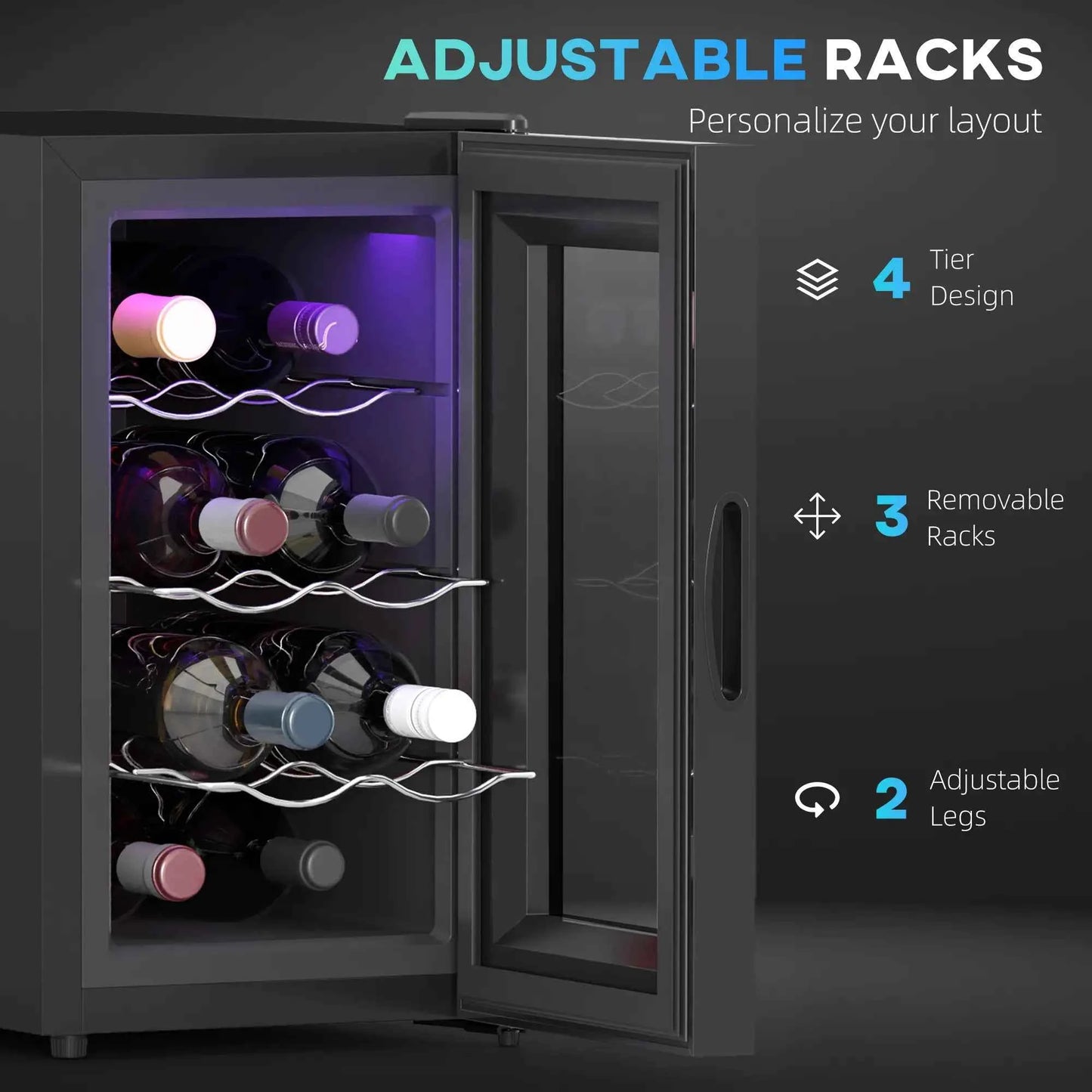 HOMCOM 8 Bottle Single Zone Freestanding Black Wine Fridge