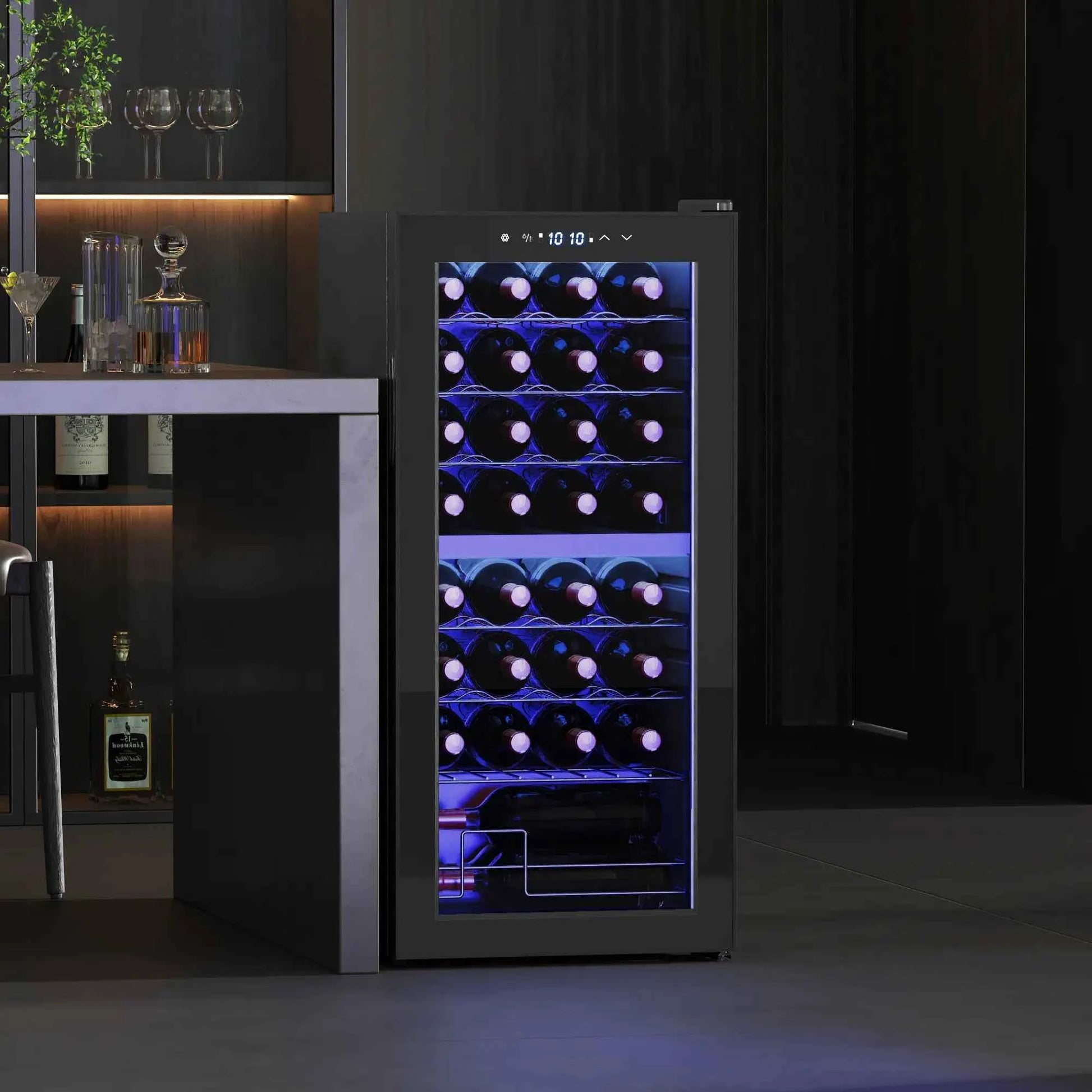 HOMCOM 32 Bottle Dual Zone Freestanding Black Wine Fridge