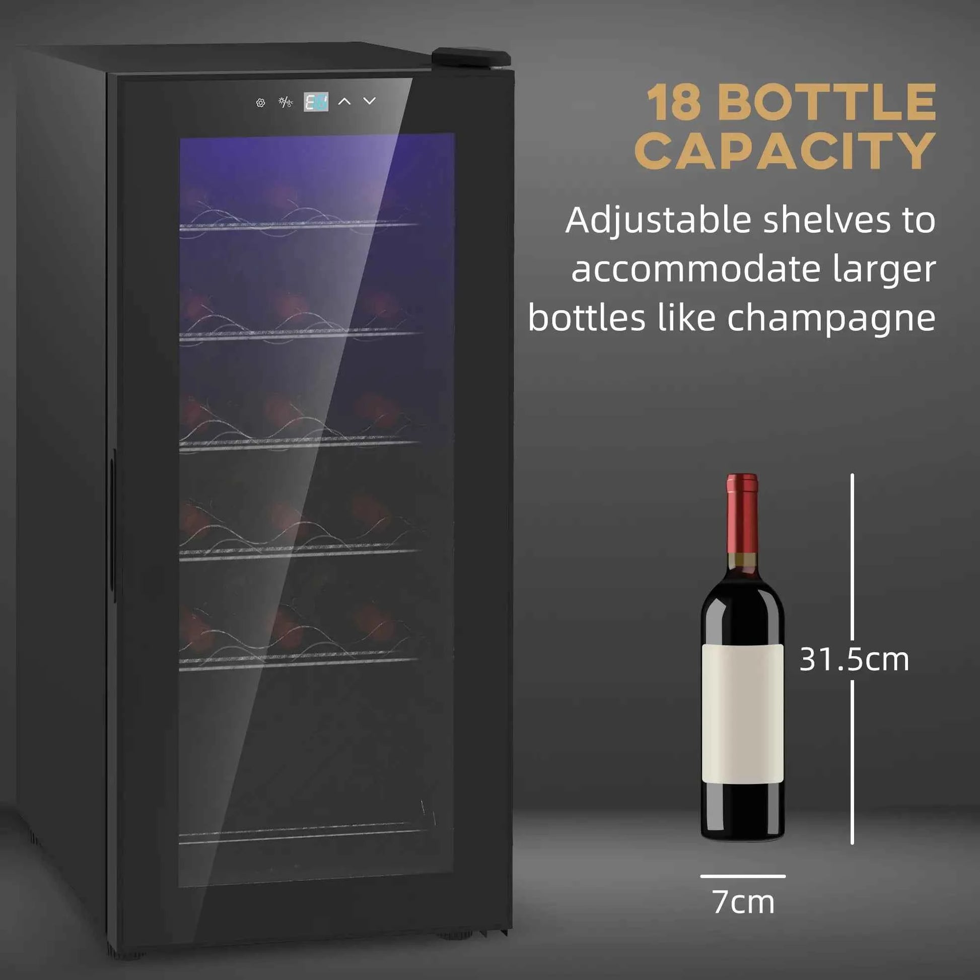 HOMCOM 18 Bottle Single Zone Freestanding Black Wine Fridge