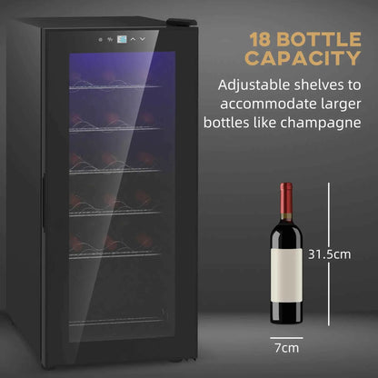 HOMCOM 18 Bottle Single Zone Freestanding Black Wine Fridge