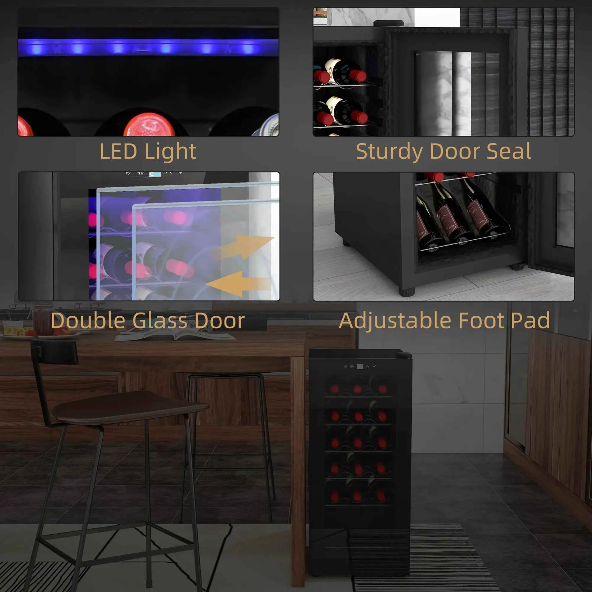 HOMCOM 18 Bottle Single Zone Freestanding Black Wine Fridge
