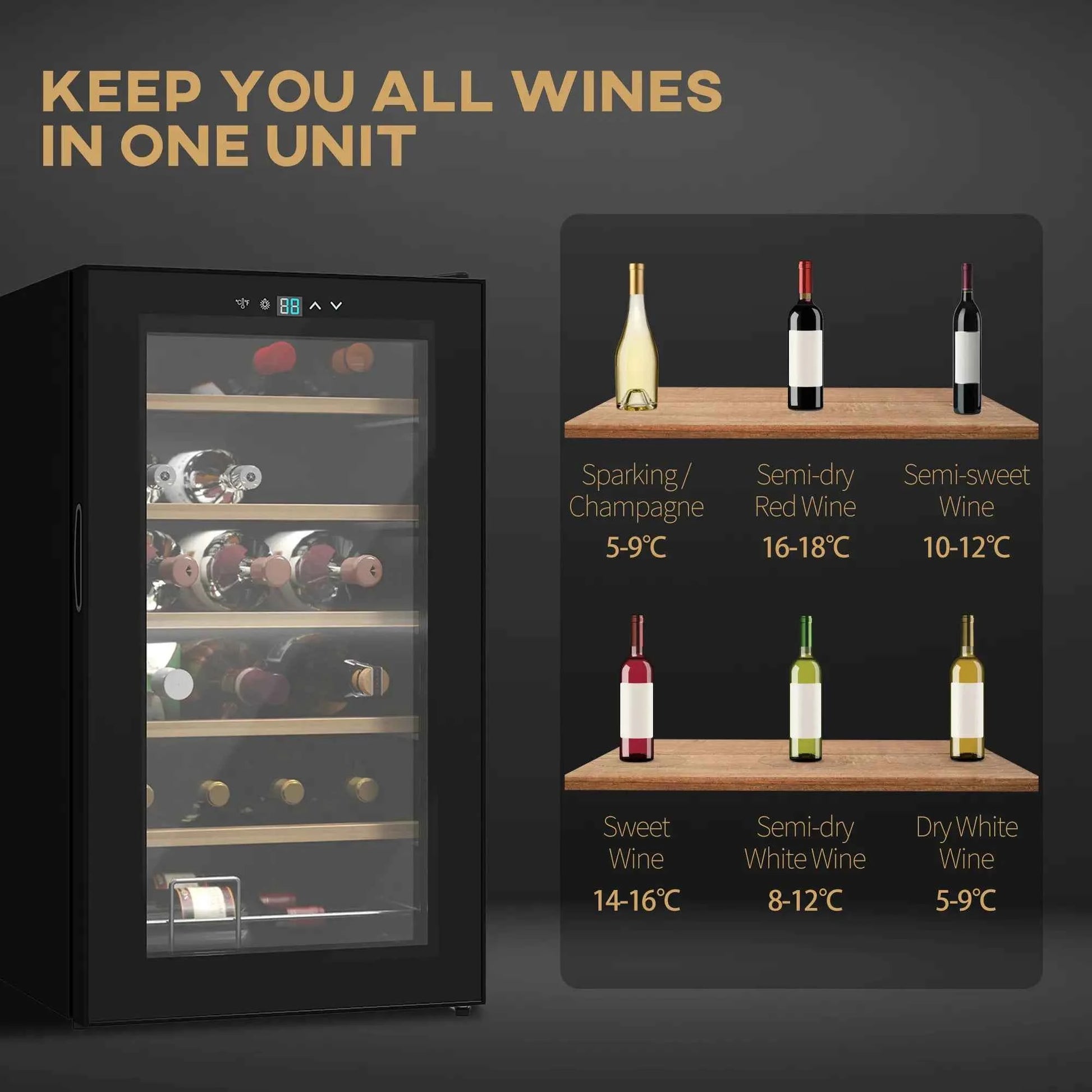 HOMCOM 24 Bottle Single Zone Freestanding Black Wine Fridge