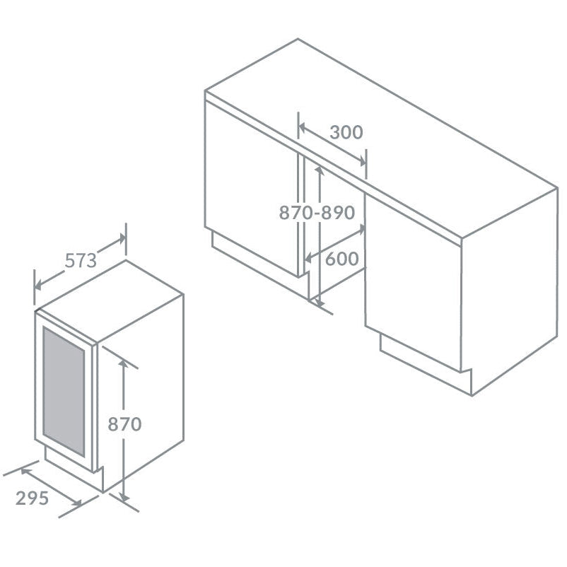 Technical drawing Prima PRWC408 Built-In Wine Cooler