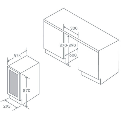 Technical drawing Prima PRWC408 Built-In Wine Cooler