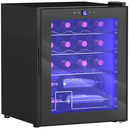 HOMCOM 16 Bottle Single Zone Freestanding Black Wine Fridge