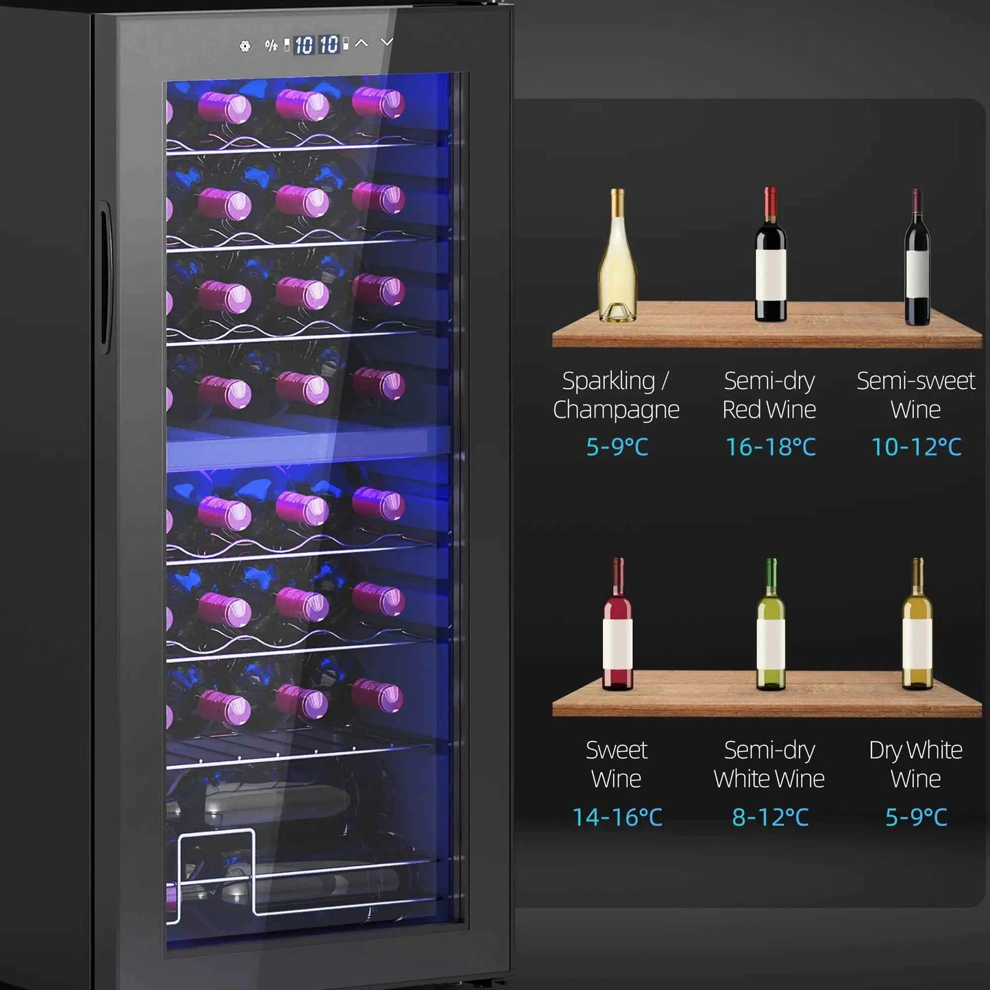 HOMCOM 32 Bottle Dual Zone Freestanding Black Wine Fridge
