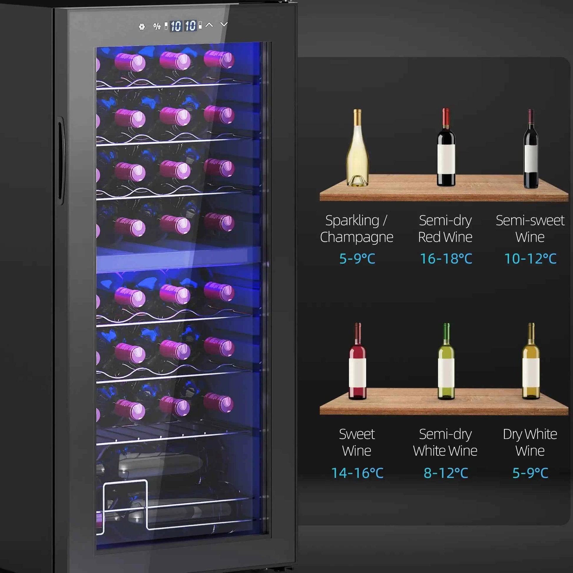 HOMCOM 32 Bottle Dual Zone Freestanding Black Wine Fridge