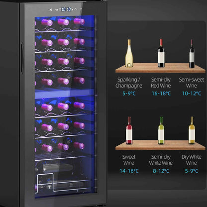HOMCOM 32 Bottle Dual Zone Freestanding Black Wine Fridge