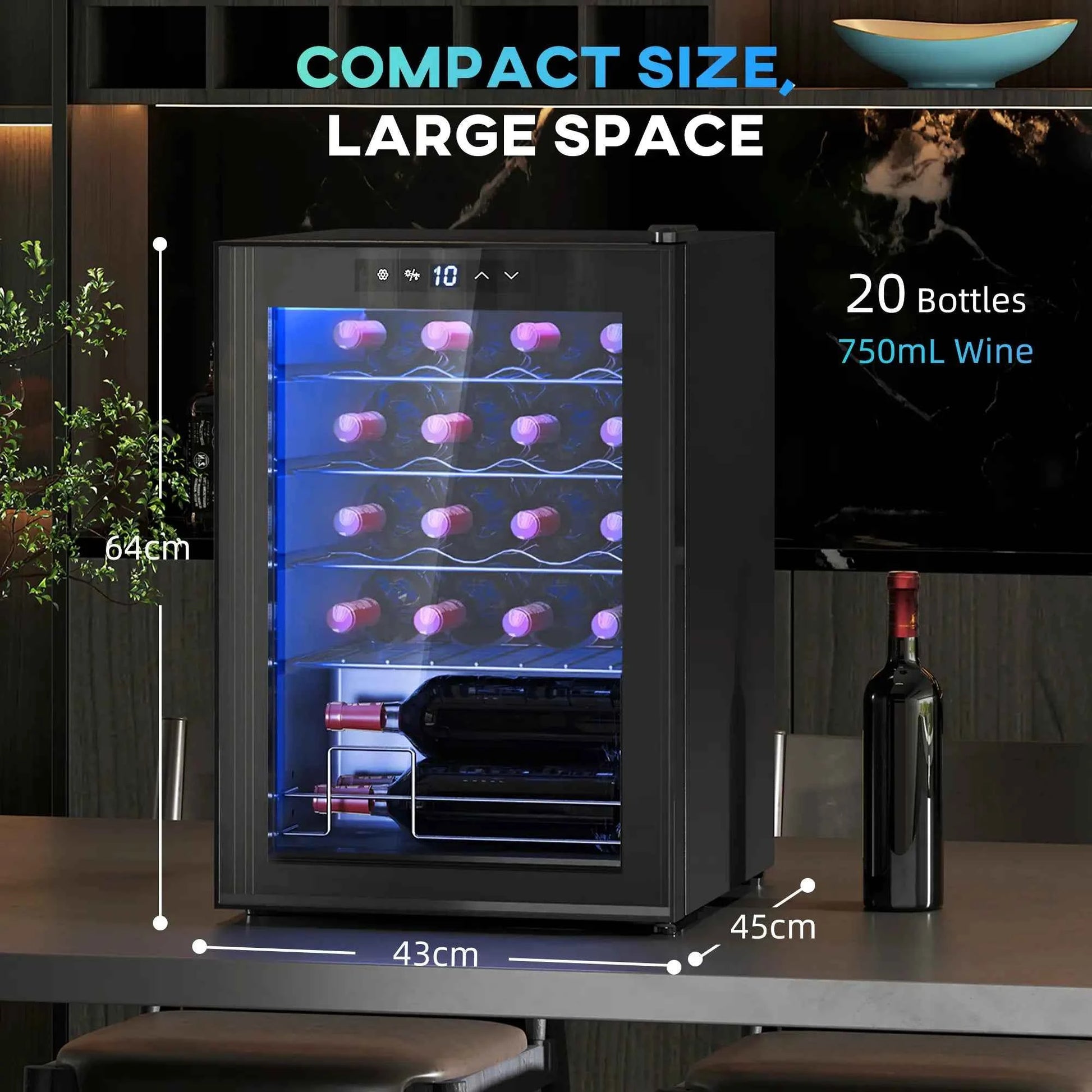 HOMCOM 20 Bottle Single Zone Freestanding Black Wine Fridge