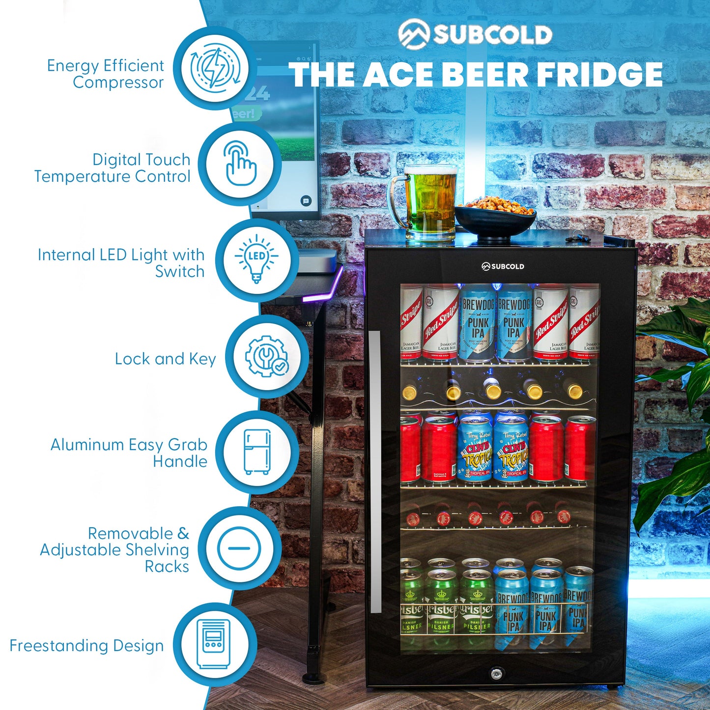 Subcold Ace100 Wine & Drinks Fridge | 5 Wine Bottle + 96 Cans | Single Zone | Black