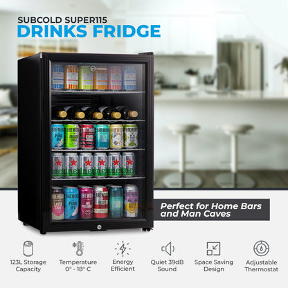 Subcold Super115 LED Beer Fridge | 5 Wine Bottles + 100 Cans  | Single Zone