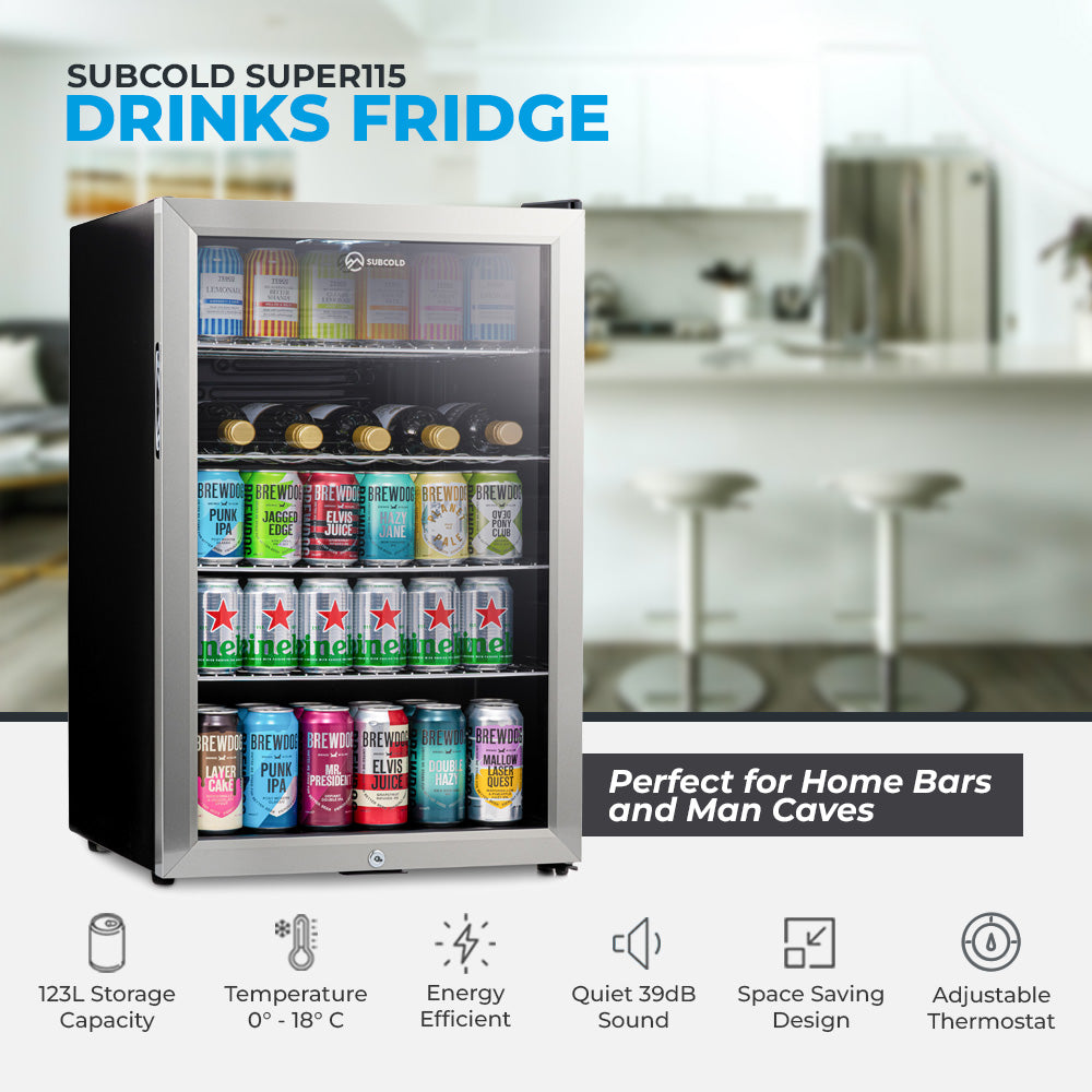 Subcold Super115 LED Beer Fridge | 5 Wine Bottles + 100 Cans  | Single Zone