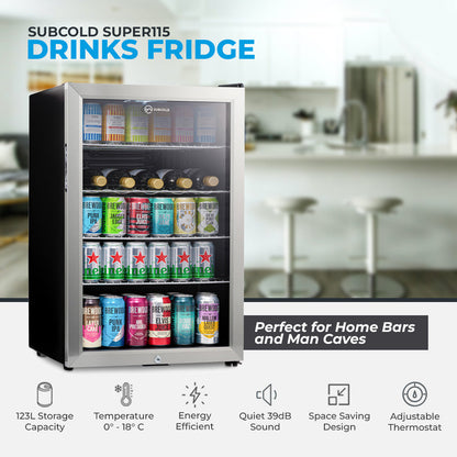 Subcold Super115 LED Beer Fridge | 5 Wine Bottles + 100 Cans  | Single Zone