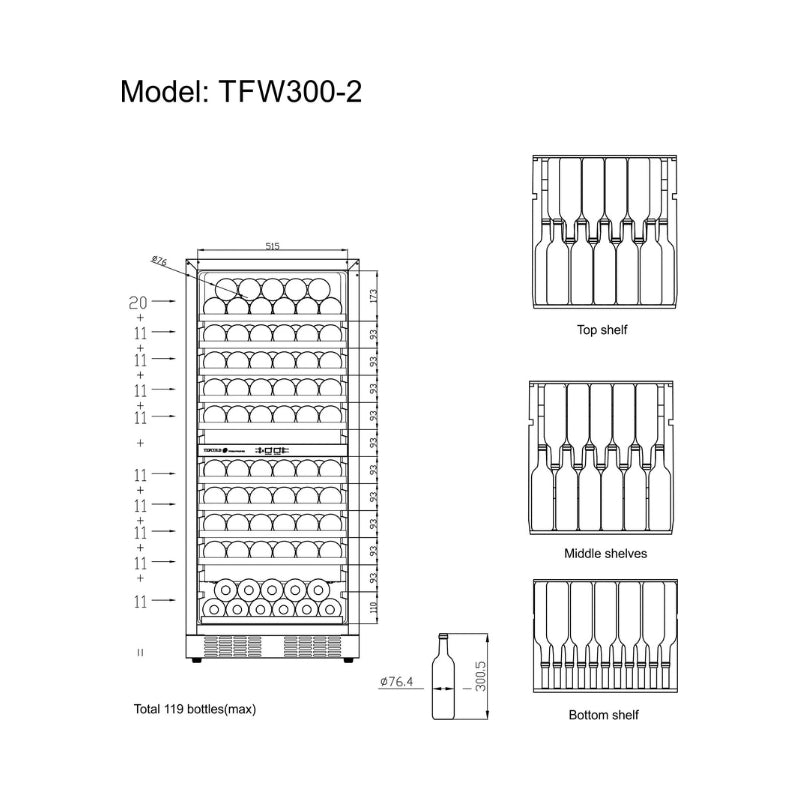 Tefcold TFW300-2F Black Wine Cooler