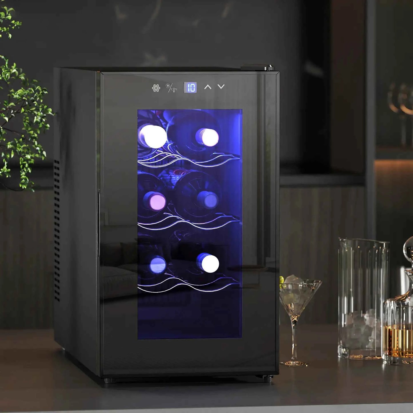 HOMCOM 8 Bottle Single Zone Freestanding Black Wine Fridge