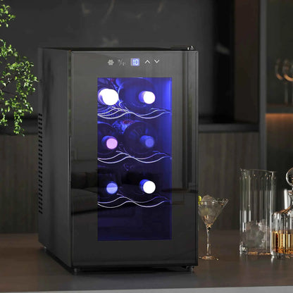HOMCOM 8 Bottle Single Zone Freestanding Black Wine Fridge