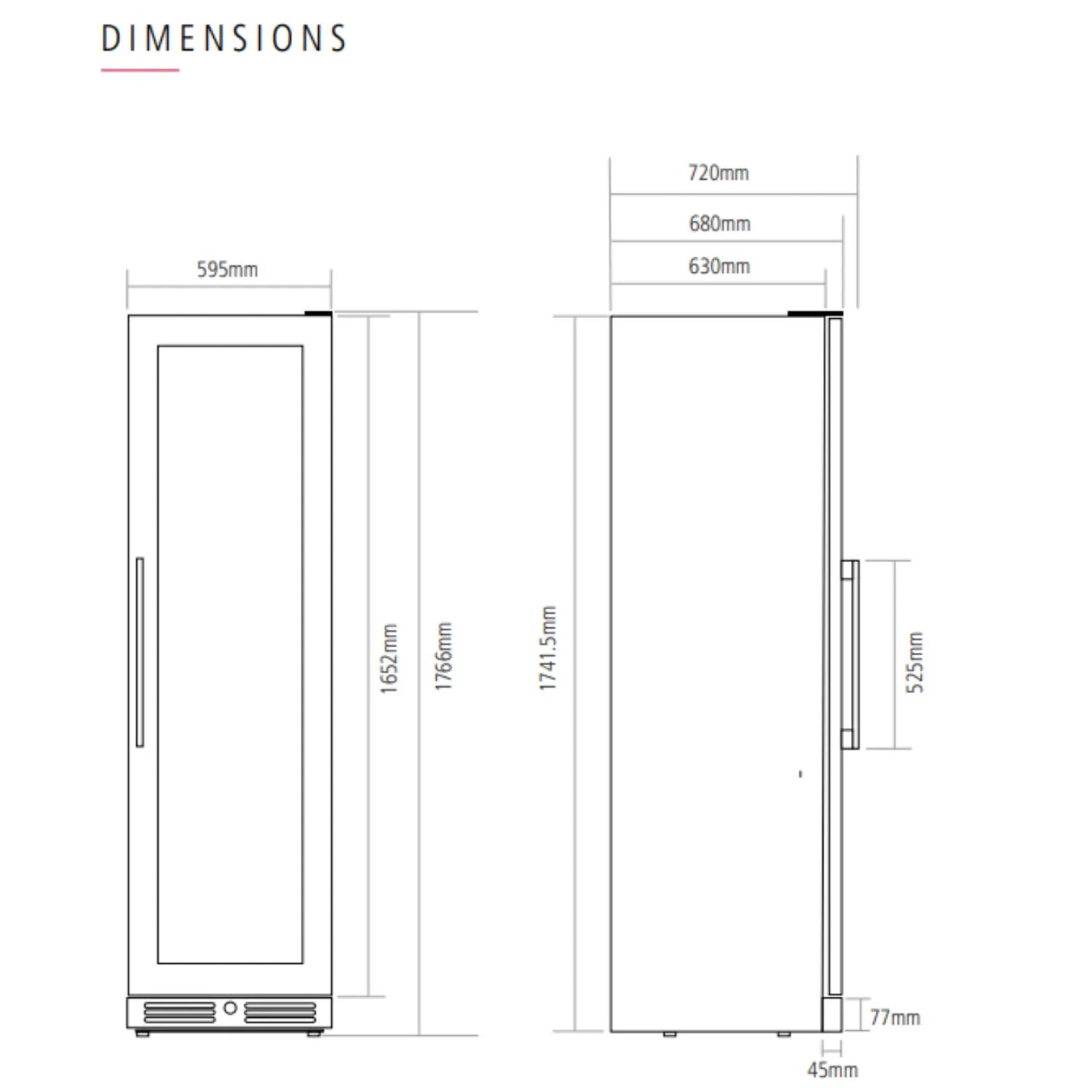 Caple WF1552 Wine Fridge Dimensions