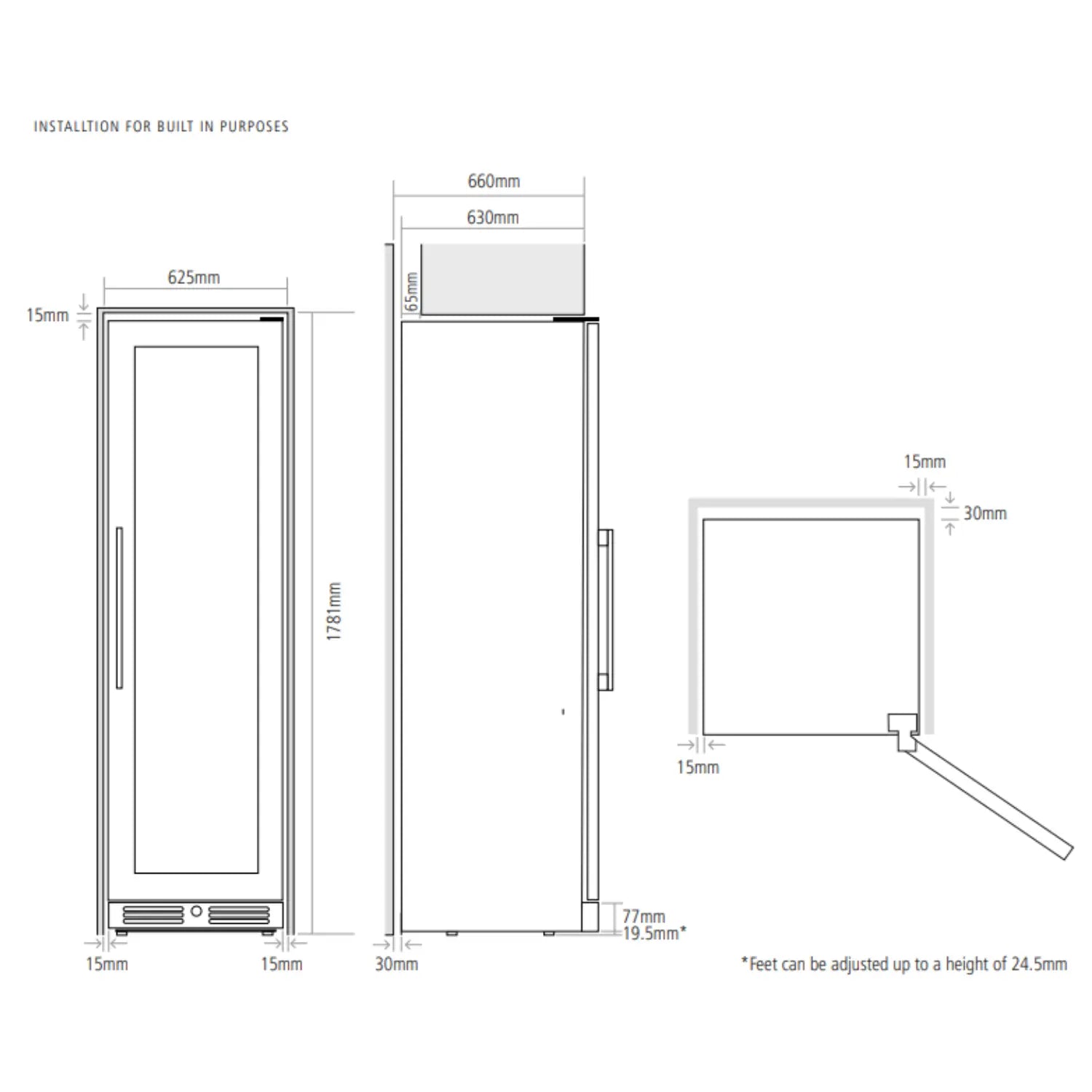 Caple WF1553BG Wine Fridge Dimensions