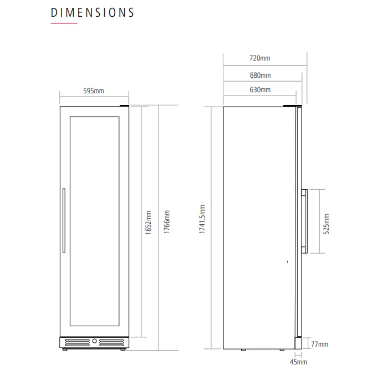 Caple WF1553BG Wine Fridge Dimensions Inbuilt