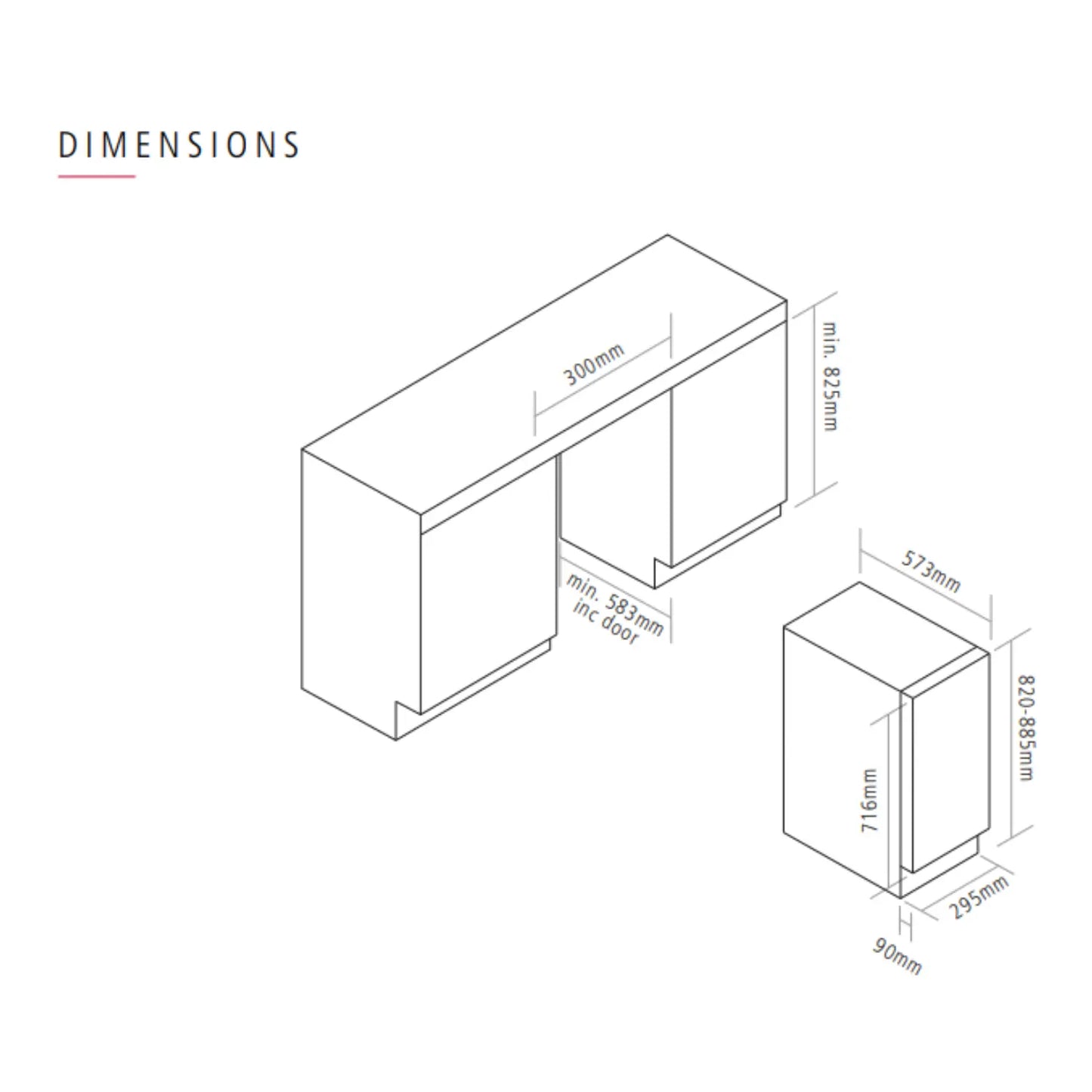 Caple WI3125GM Wine Fridge Dimensions