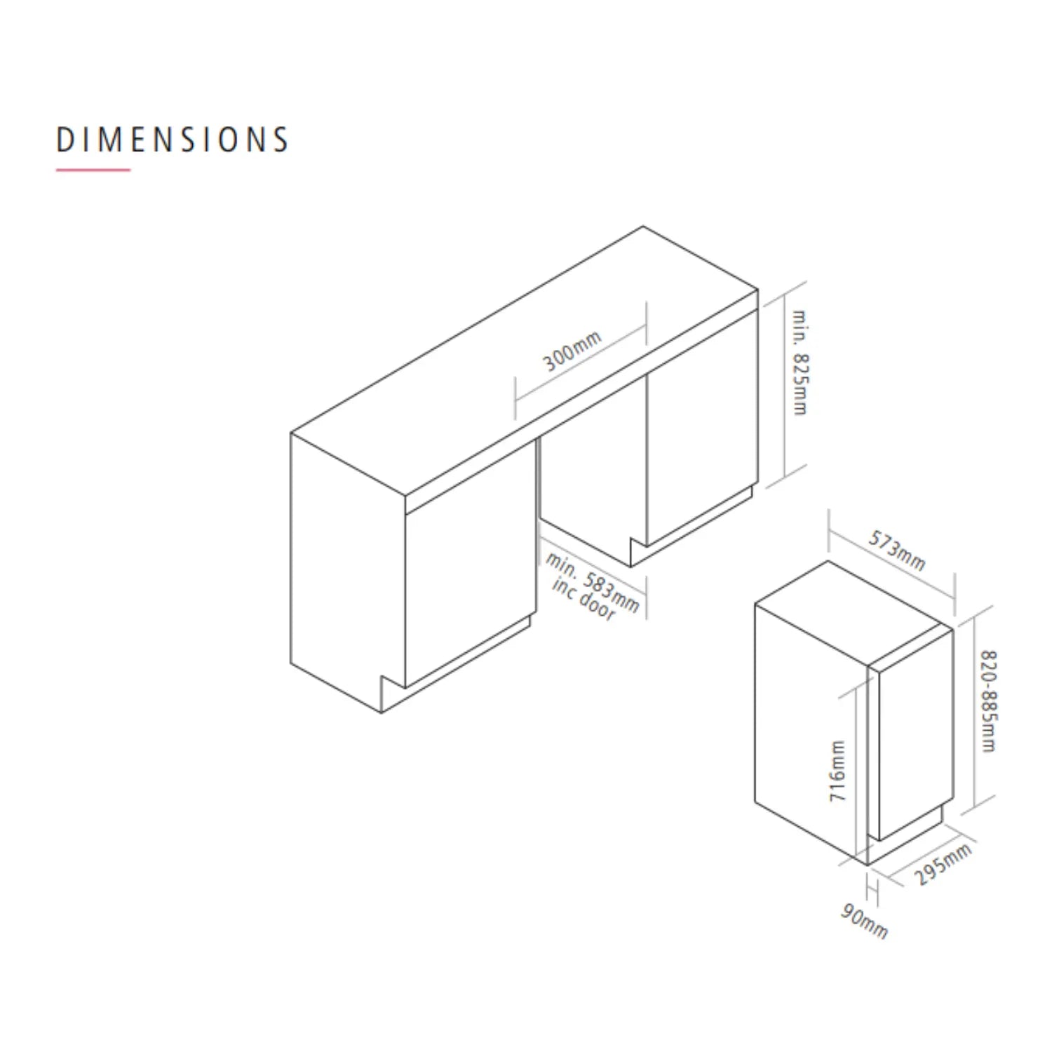 Caple WI3125GM Wine Fridge Dimensions