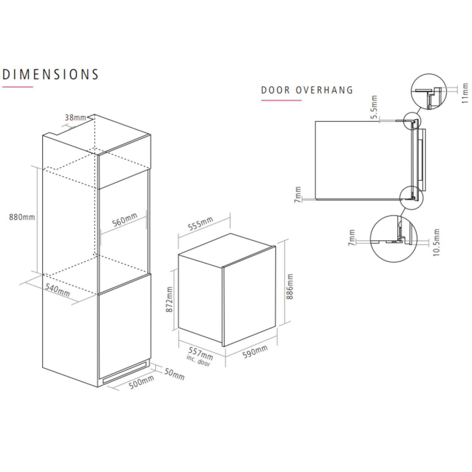 Caple WC6521BG Wine Fridge Dimensions