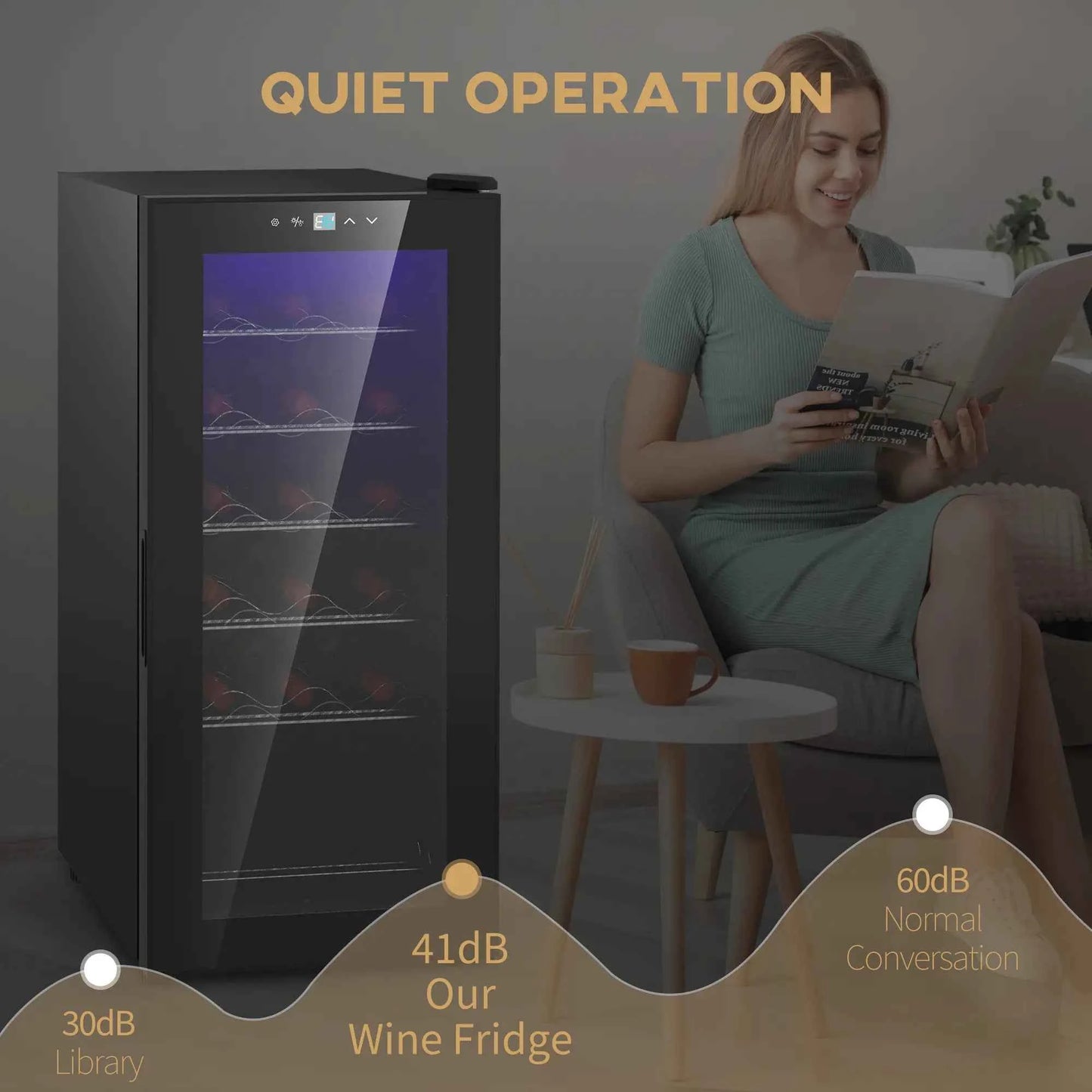 HOMCOM 18 Bottle Single Zone Freestanding Black Wine Fridge