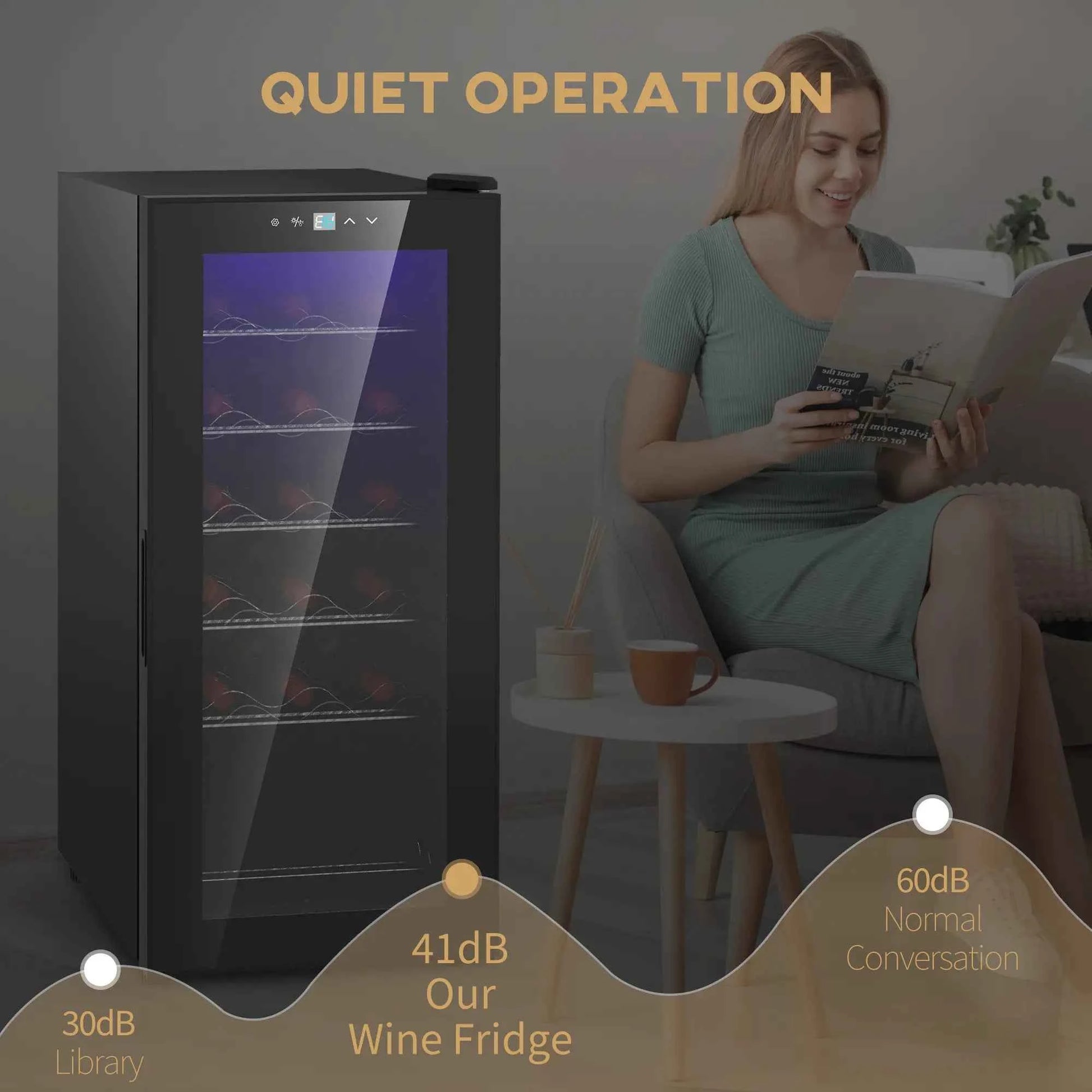 HOMCOM 18 Bottle Single Zone Freestanding Black Wine Fridge