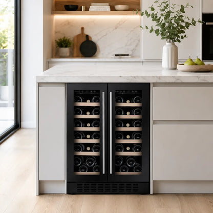 CDA | CFWC624BL Wine Fridge in Modern kitchen with two pears in a bowl