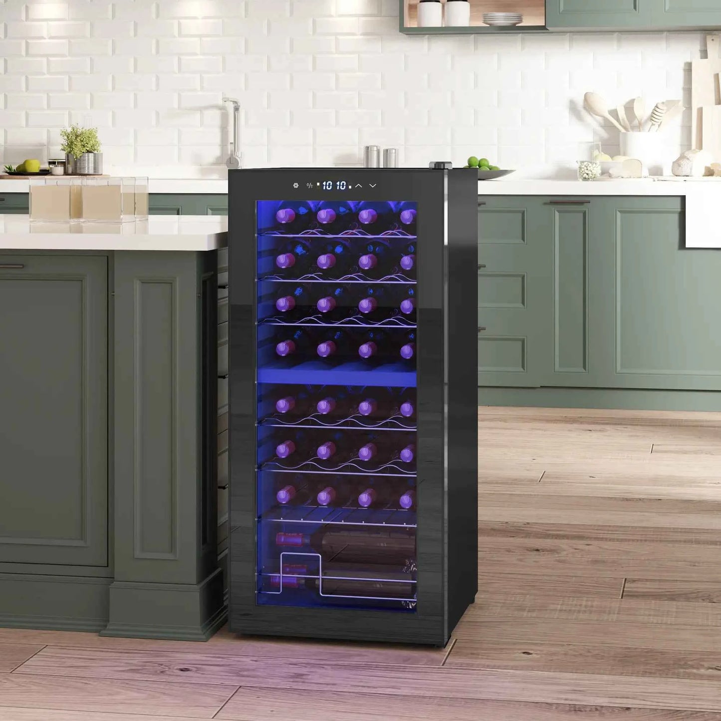 HOMCOM 32 Bottle Dual Zone Freestanding Black Wine Fridge