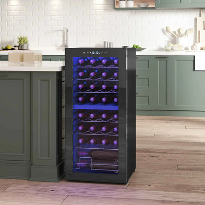 HOMCOM 32 Bottle Dual Zone Freestanding Black Wine Fridge