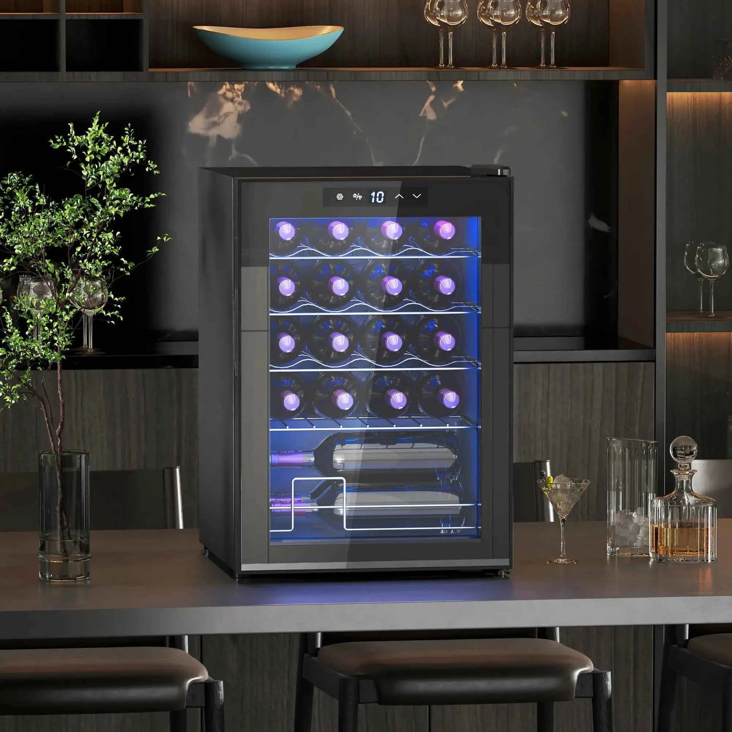 HOMCOM 20 Bottle Single Zone Freestanding Black Wine Fridge