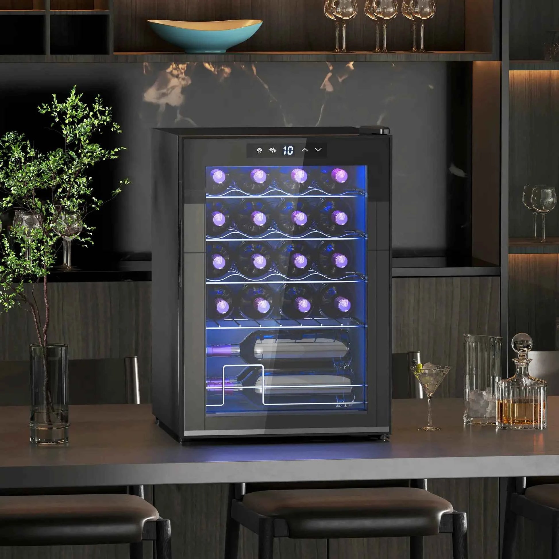 HOMCOM 20 Bottle Single Zone Freestanding Black Wine Fridge
