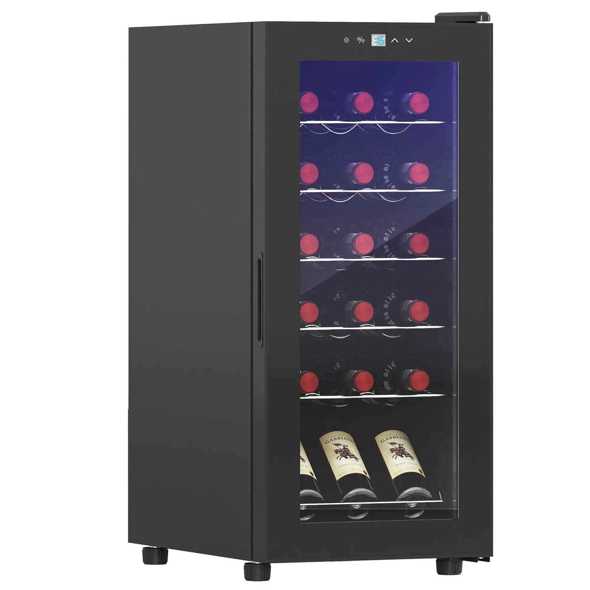 HOMCOM 18 Bottle Single Zone Freestanding Black Wine Fridge