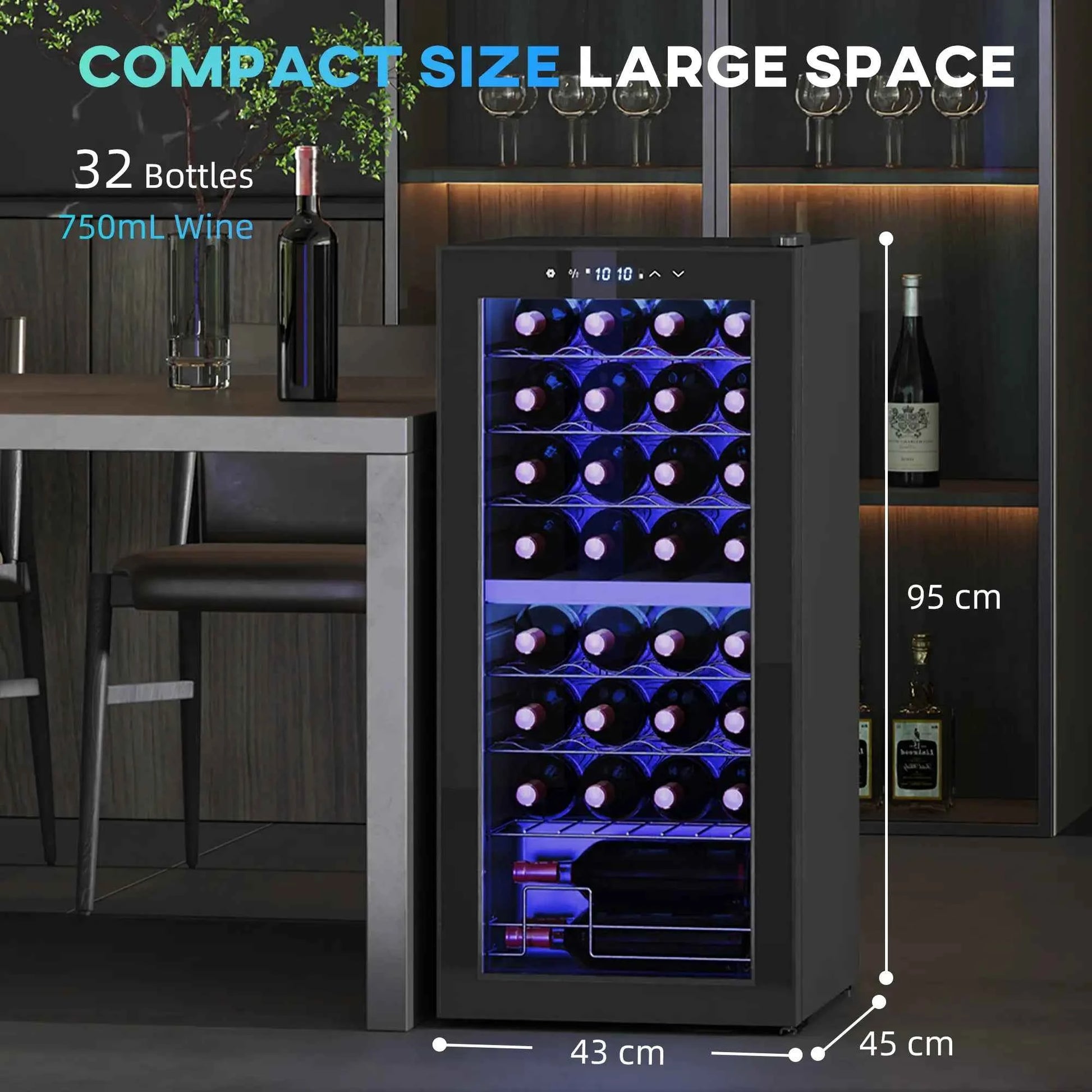 HOMCOM 32 Bottle Dual Zone Freestanding Black Wine Fridge