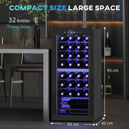HOMCOM 32 Bottle Dual Zone Freestanding Black Wine Fridge