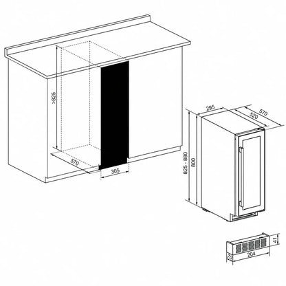 Amica | AWC300SS | 19 Bottle | Single Zone | Stainless Steel | Wine Fridge