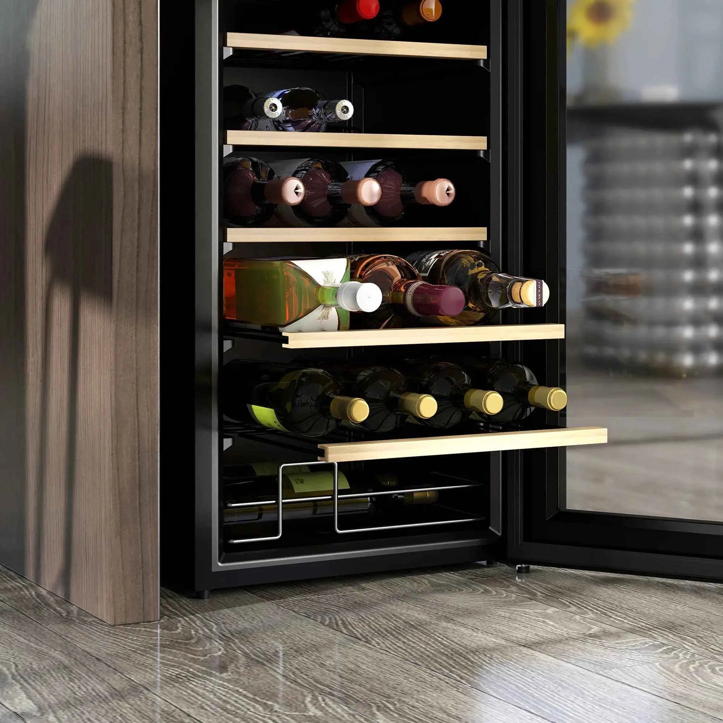 HOMCOM 24 Bottle Single Zone Freestanding Black Wine Fridge