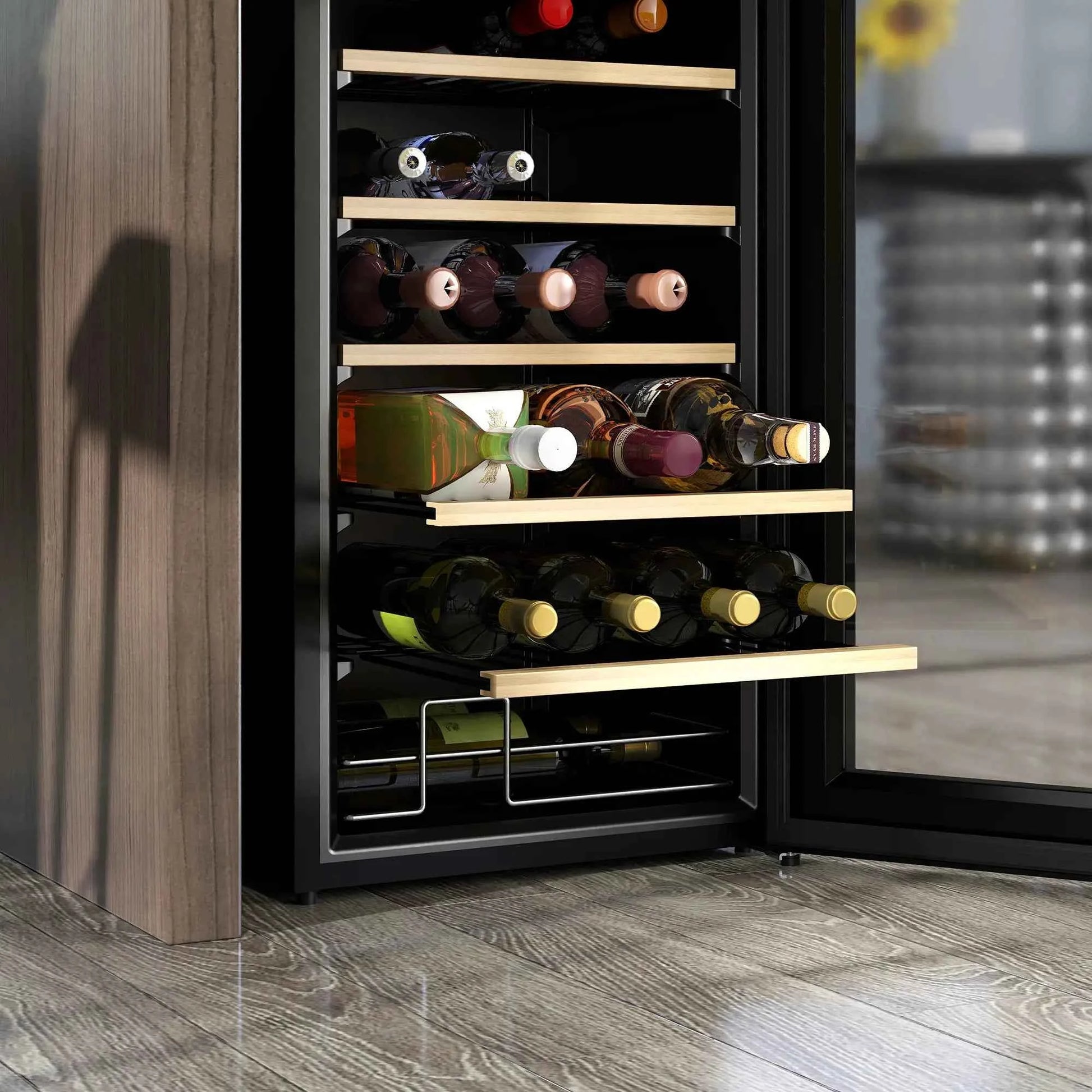 HOMCOM 24 Bottle Single Zone Freestanding Black Wine Fridge