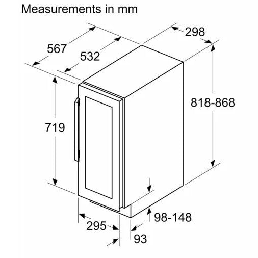 Neff KU9202HF0G dimension diagram showing appliance height, width and depth in millimetres.