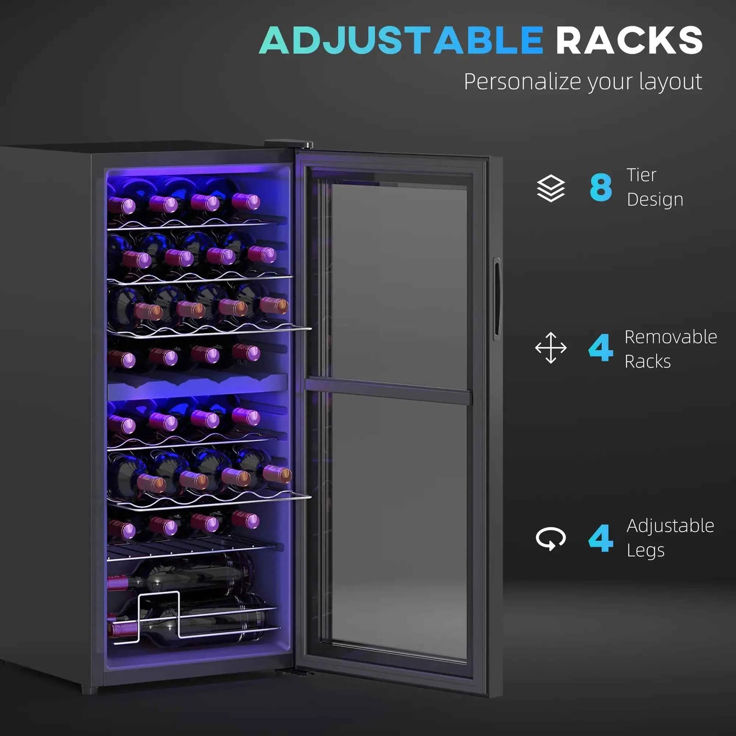HOMCOM 32 Bottle Dual Zone Freestanding Black Wine Fridge