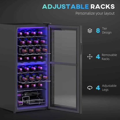 HOMCOM 32 Bottle Dual Zone Freestanding Black Wine Fridge
